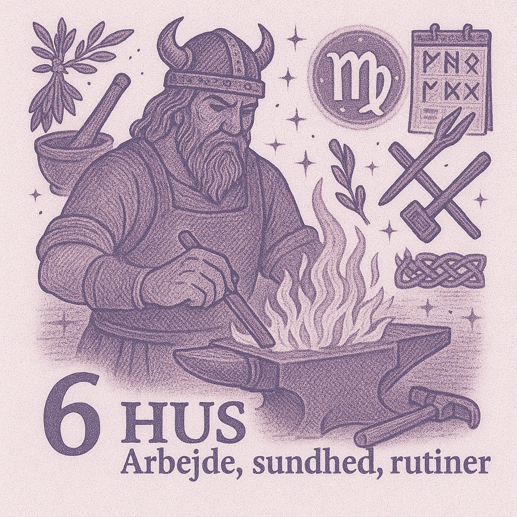 Illustration af 6. hus i astrologi - Arbejde, sundhed og daglige rutiner