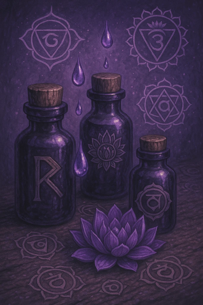 Illustration af Chakra Olier: Æteriske Olier for Energi-Balance