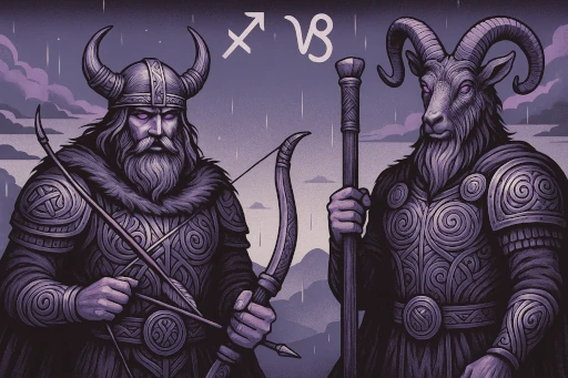 Illustration af Stjernetegn i December: Skytten og Stenbukken